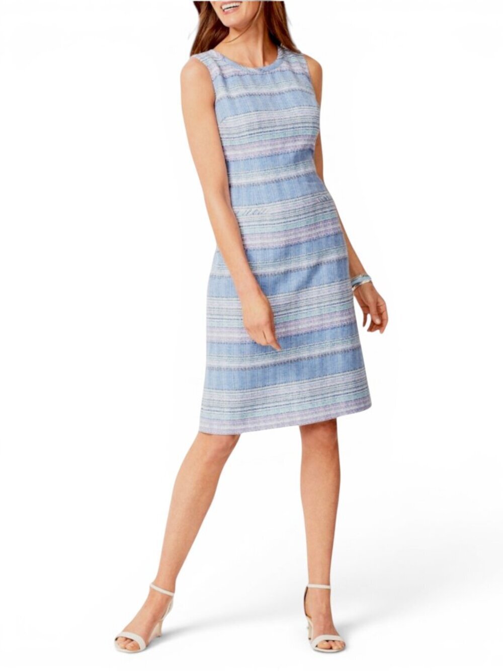 Talbots Blue Lavender Pastel Tweed Sleeveless Shift Dress Summer New NWOT 14W